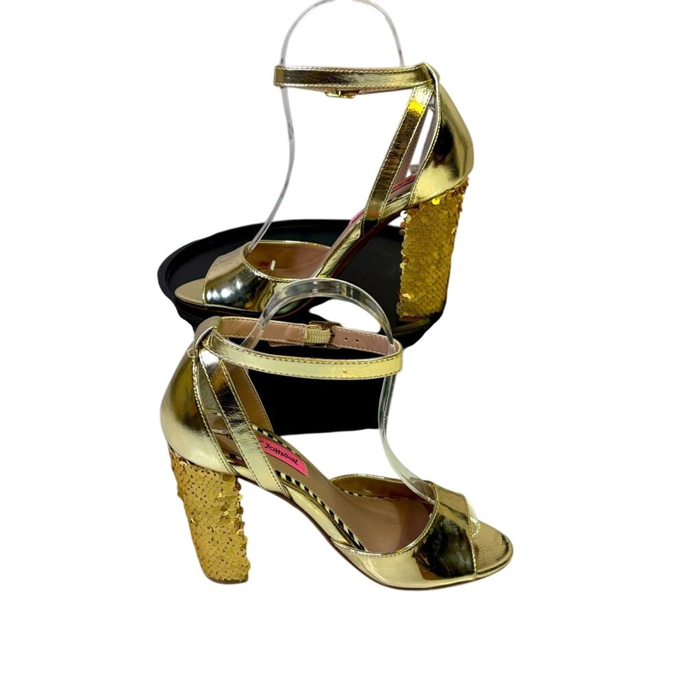 Betsey Johnson “Brandy” Gold High Heel Strappy Sandals with Sequins Size 6.5